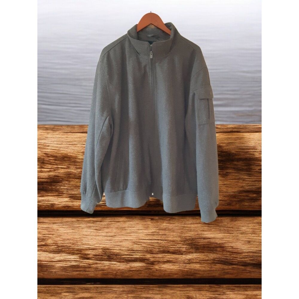 Gap Factory Zip Up Men Gray Jacket Wool Blend w Side Sleeve Pocket